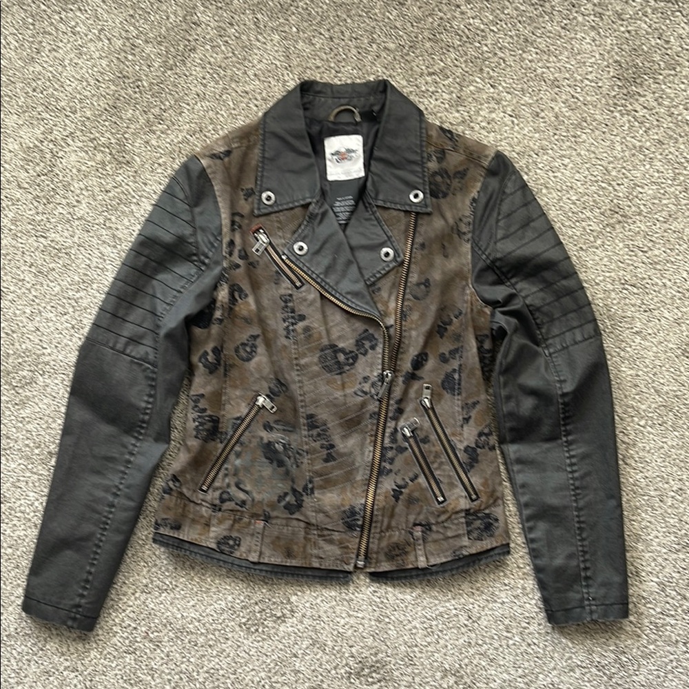 Harley-Davidson Brown and Black Floral-Print Moto Jacket